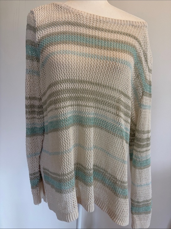 Chico's Sweaters - Chico’s - Cream Open-Knit Stripe Sweater - Casual Women's Pullover